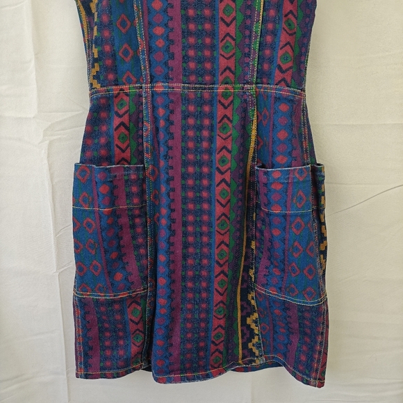 Marc By Marc Jacobs Overall Aztec Colorful Printed Denim Zip Up Mini Dress Sz 8 - Picture 12 of 16